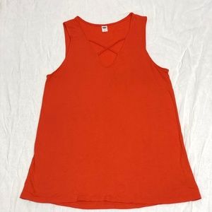 Orange Simple Cross Strap Designed Tank Top